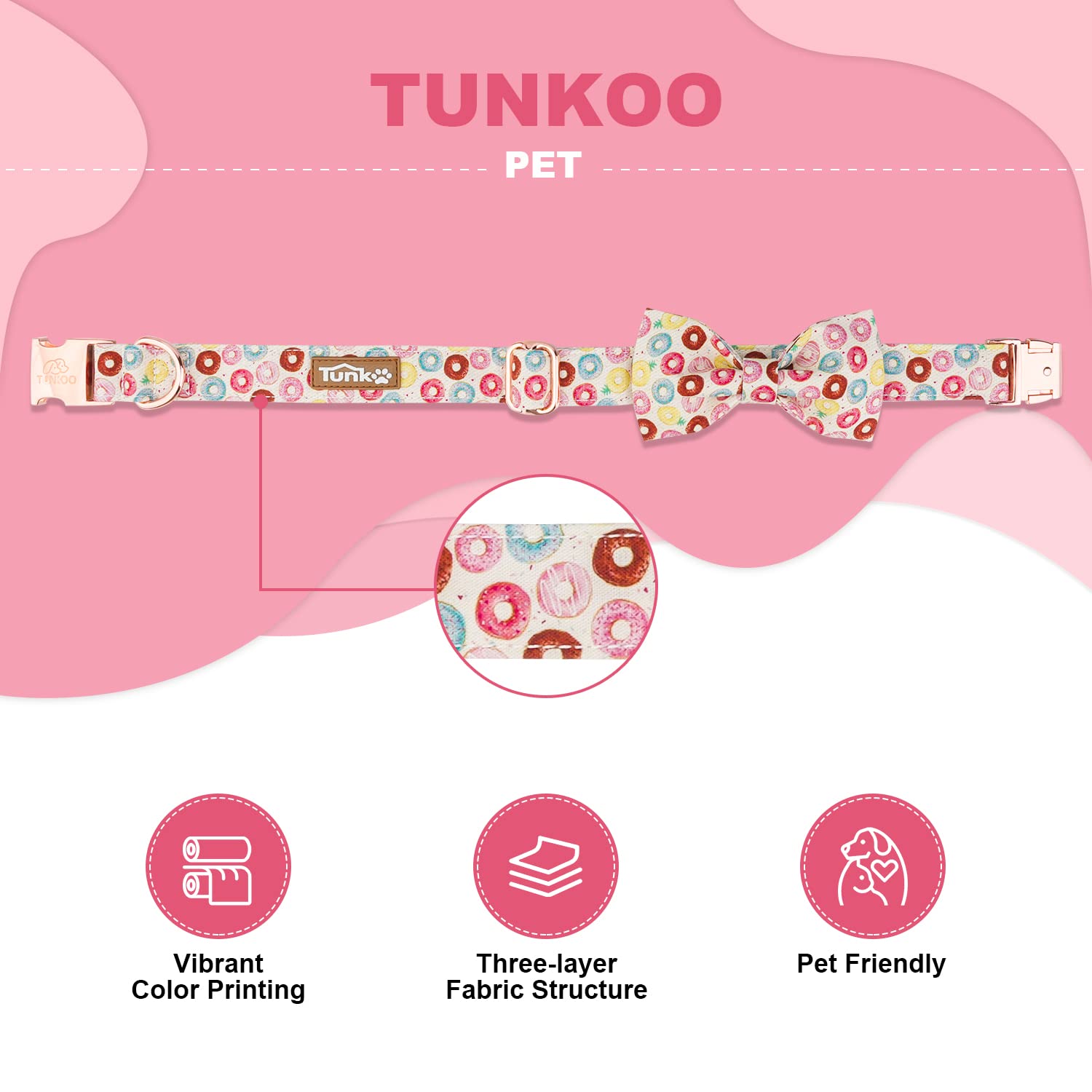 Tunkoo Super Cute Dog Collar With Bow Tie Donut - Durable, Adjustable, And Stylish Pet Collar Available In Small Medium Large M