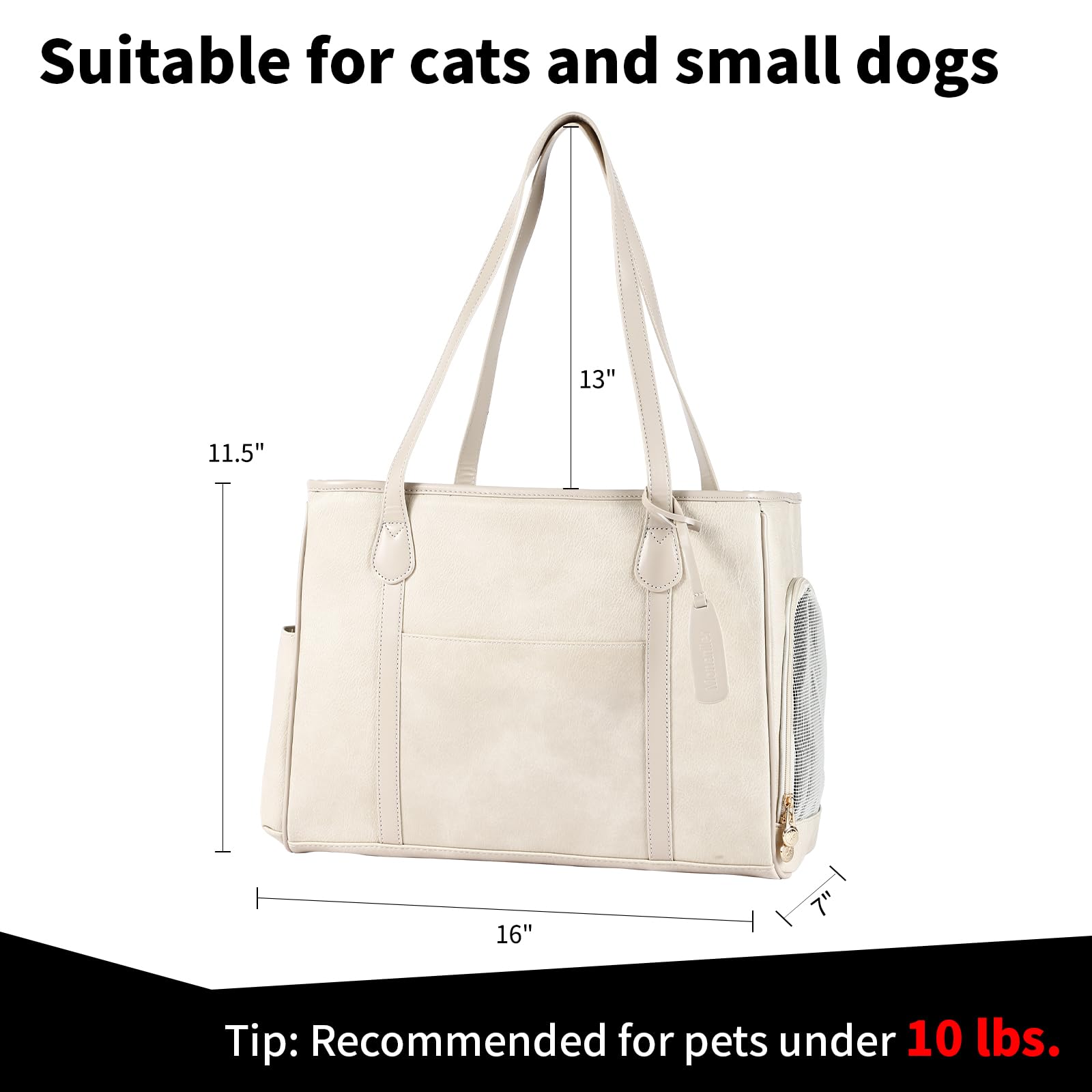 Monanller Stylish Dog Purse Carrier, Leather Pet Carrier Bag For Small Dogs Cats Puppy, Airline Approved Soft-Sided Carrier Beig