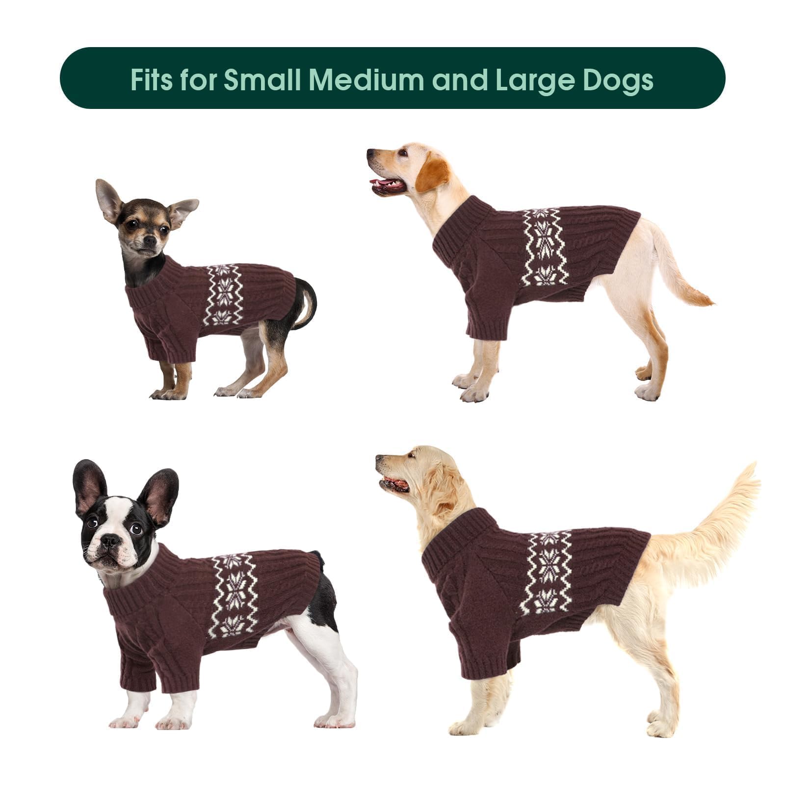 Kuoser Small Dog Sweater - Boy & Girl Christmas Outfit, Knitted Turtleneck Warm Dog Clothes For Pug, Dachshund, Coffee S