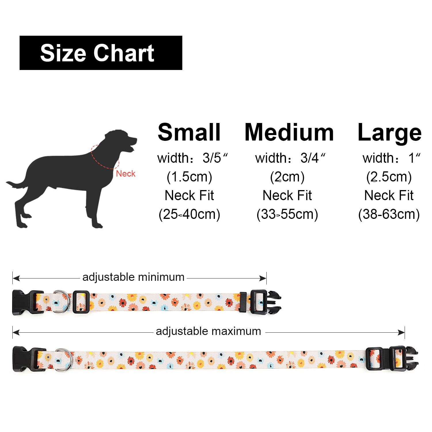 Suredoo Adjustable Dog Collar With Patterns, Ultra Comfy Soft Nylon Breathable Pet Collar For Small Medium Large Dogs (M, Floral