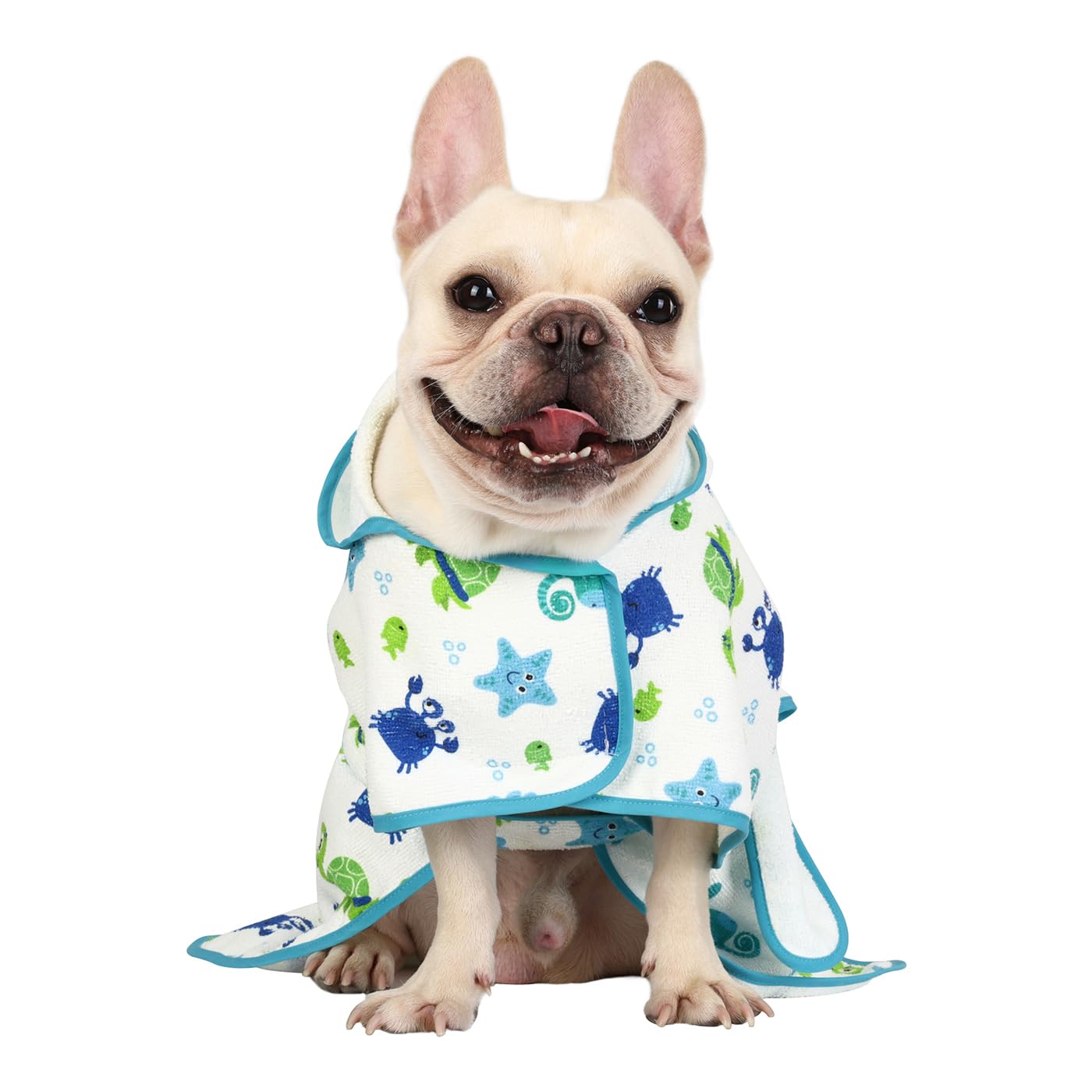 Hde Dog Bathrobe Super Absorbent Quick Drying Towel With Hood For All Dog Breeds Sizes S-Xxl - Sea Animals - M