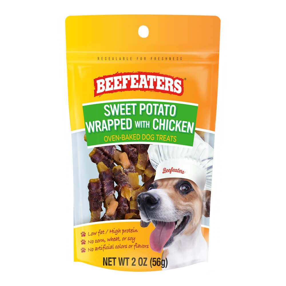 Beefeaters Dog Treats - Sweet Potato Wrapped With Chicken 2Oz, Case Of 12 | Dog Food No Corn/Wheat/Soy/Gluten | Low Fat, Grain-Free, Training & Rewards | Dog Training Treats For All Dog Sizes