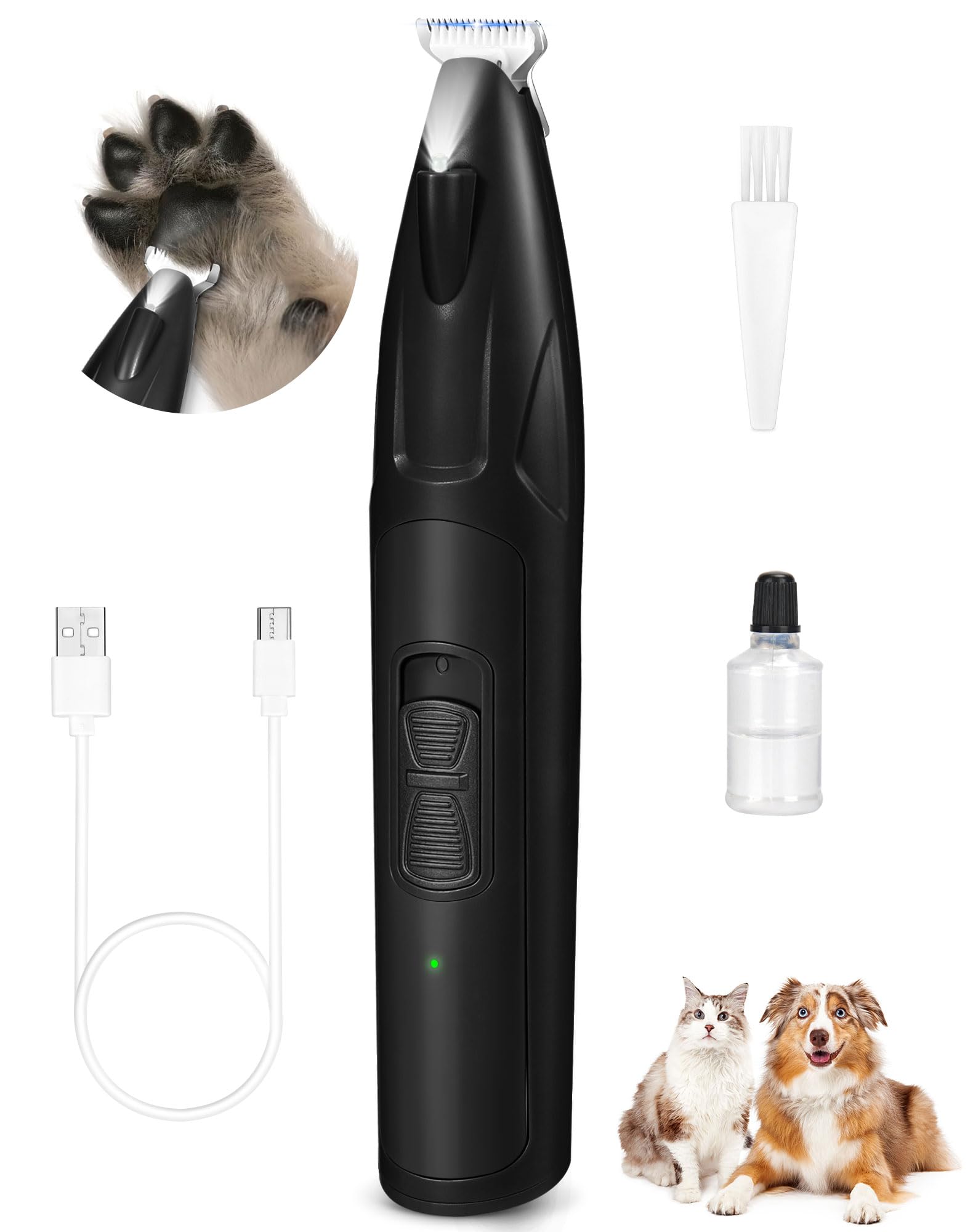 LEYOUFU Dog Clippers for Grooming, 2 Speed Dog Paw Trimmer with LED Light, Rechargeable Low Noise Pet Shaver for Trimming Dogs C