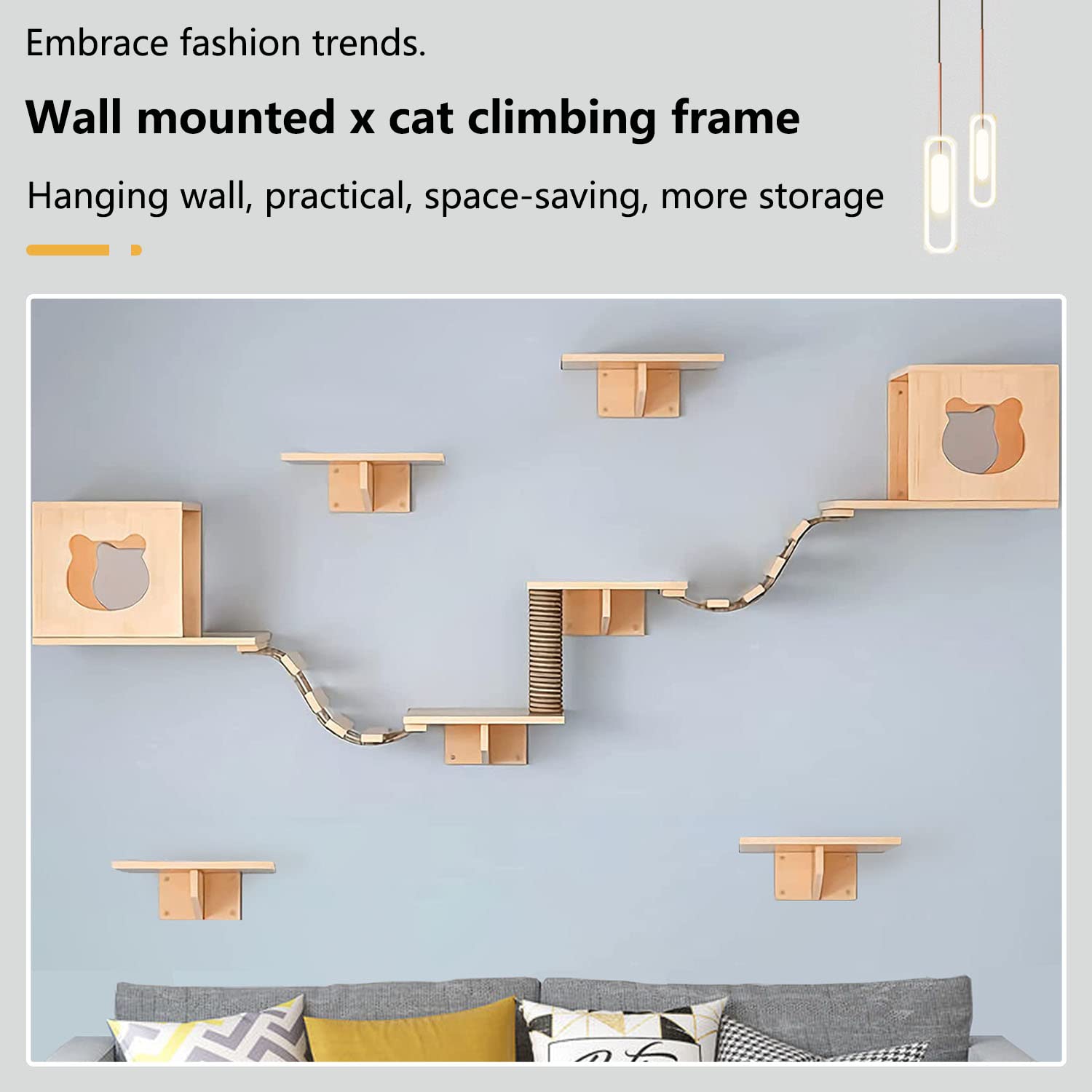 Cat Wall Shelves/Furniture, Shelves, Perches And Steps Set With 2 Cat Condos House, 6 Shelves, 2 Ladder, 1 Sisal Cat Scratching