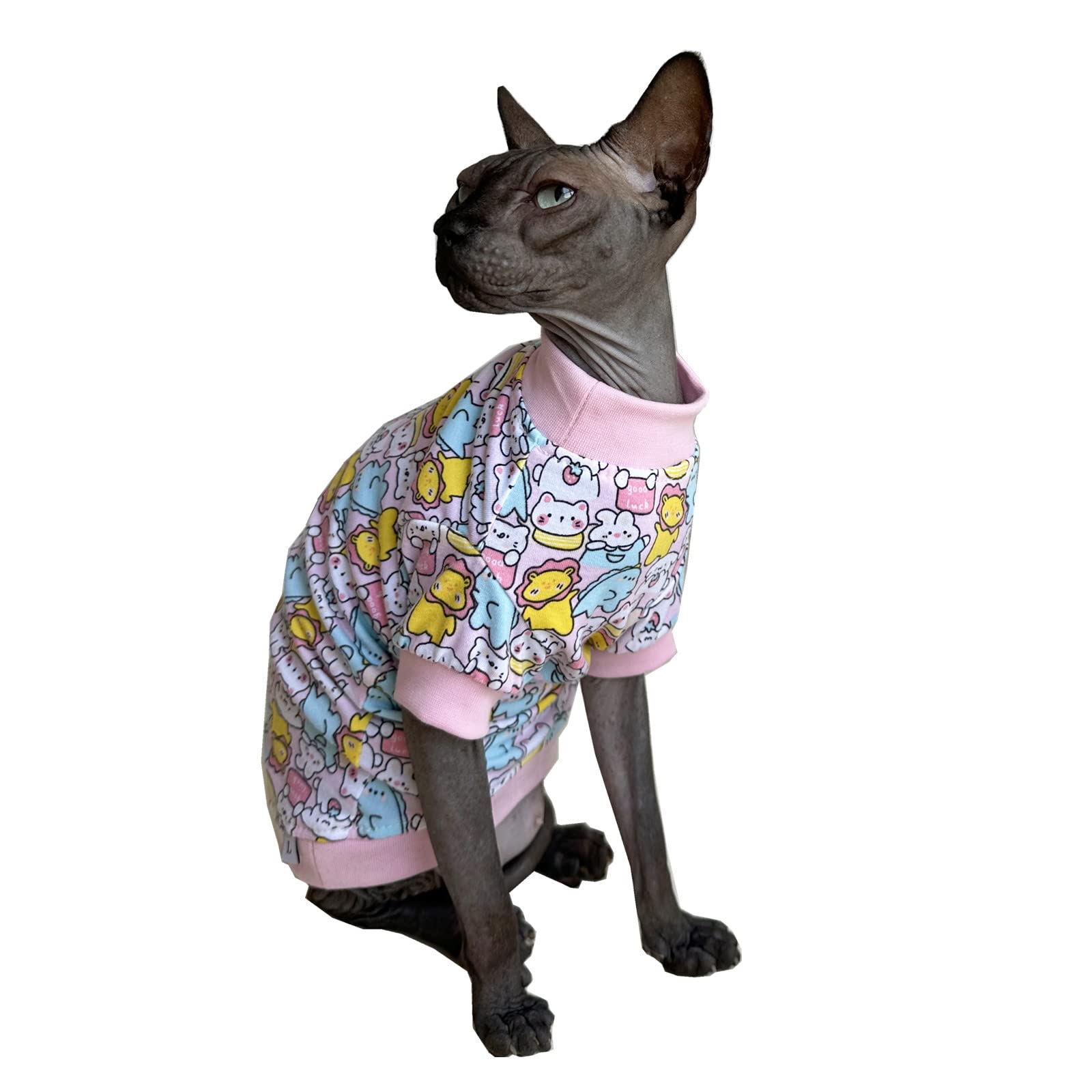 Sphynx Hairless Cat Cute Summer Cotton T-Shirts Pet Clothes,Round Collar Kitten Shirts Cats Apparel (Cute Animals, X-Large (Pack