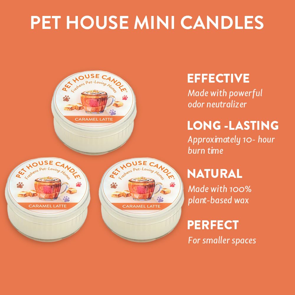 One Fur All Pet House Mini Candle Set, Pack Of 3 - Pet Odor Eliminator Candle, Burn Time - 10-12 Hours Pet Candle, Non-Toxic, Allergen-Free & Ideal For Smaller Spaces (3 Pack, Caramel Latte)