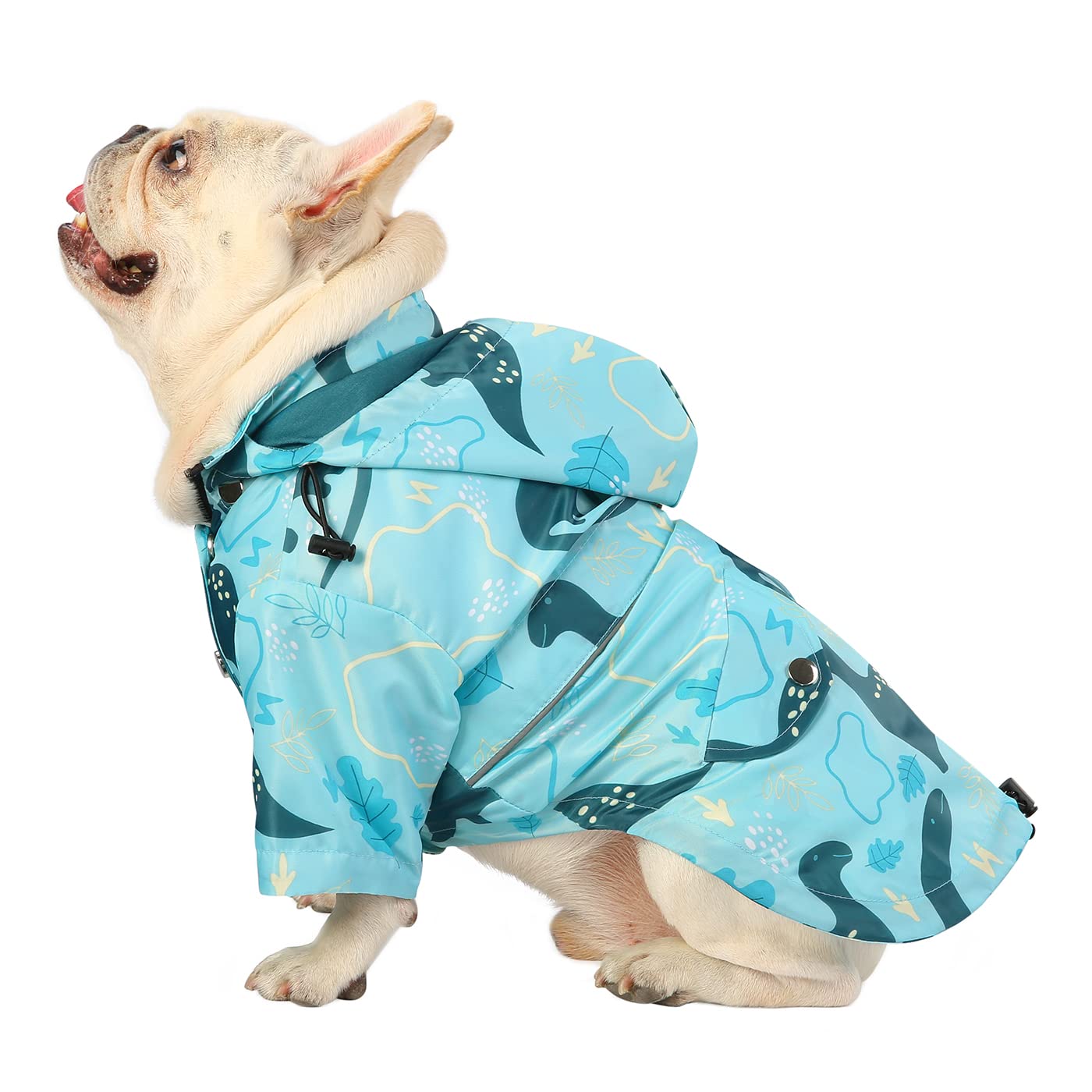 Hde Dog Raincoat Double Layer Zip Rain Jacket With Hood For Small To Large Dogs Dinosaurs - M