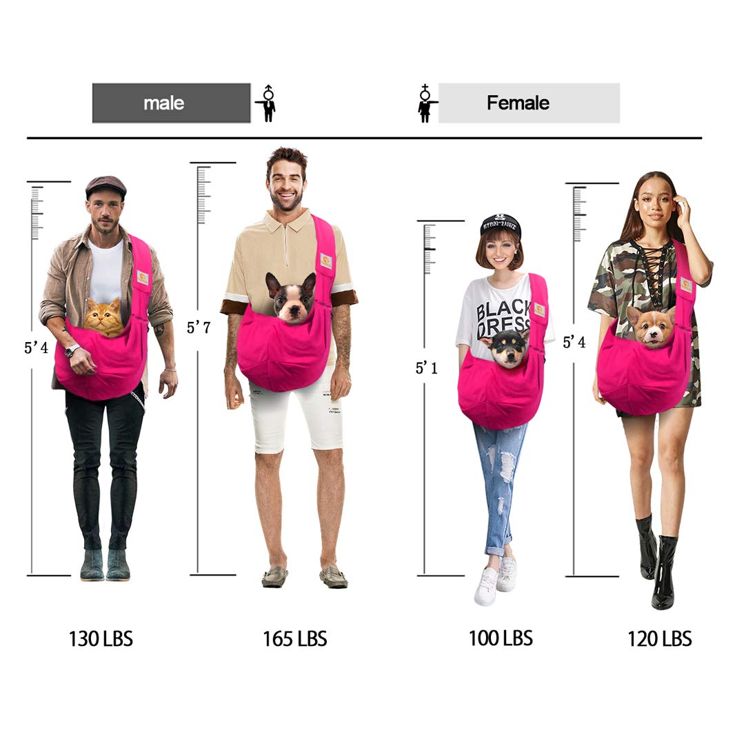 TOMKAS Dog Sling Carrier for Small Dogs, Adjustable Strap, Rose Red, 3-10 lbs, Polyester, Zipper Pocket
