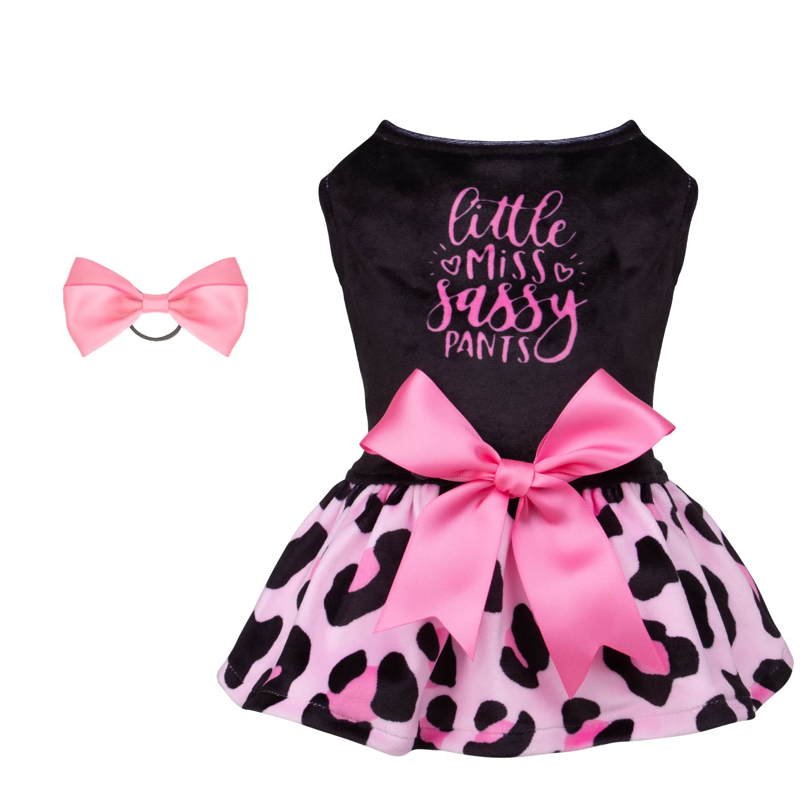 Cutebone Little Miss Sassy Pants Dog Leopard Print Dress Velvet For Small Dogs Girl Puppy Dresses Pink Dog Clothes Cva15Xs-D