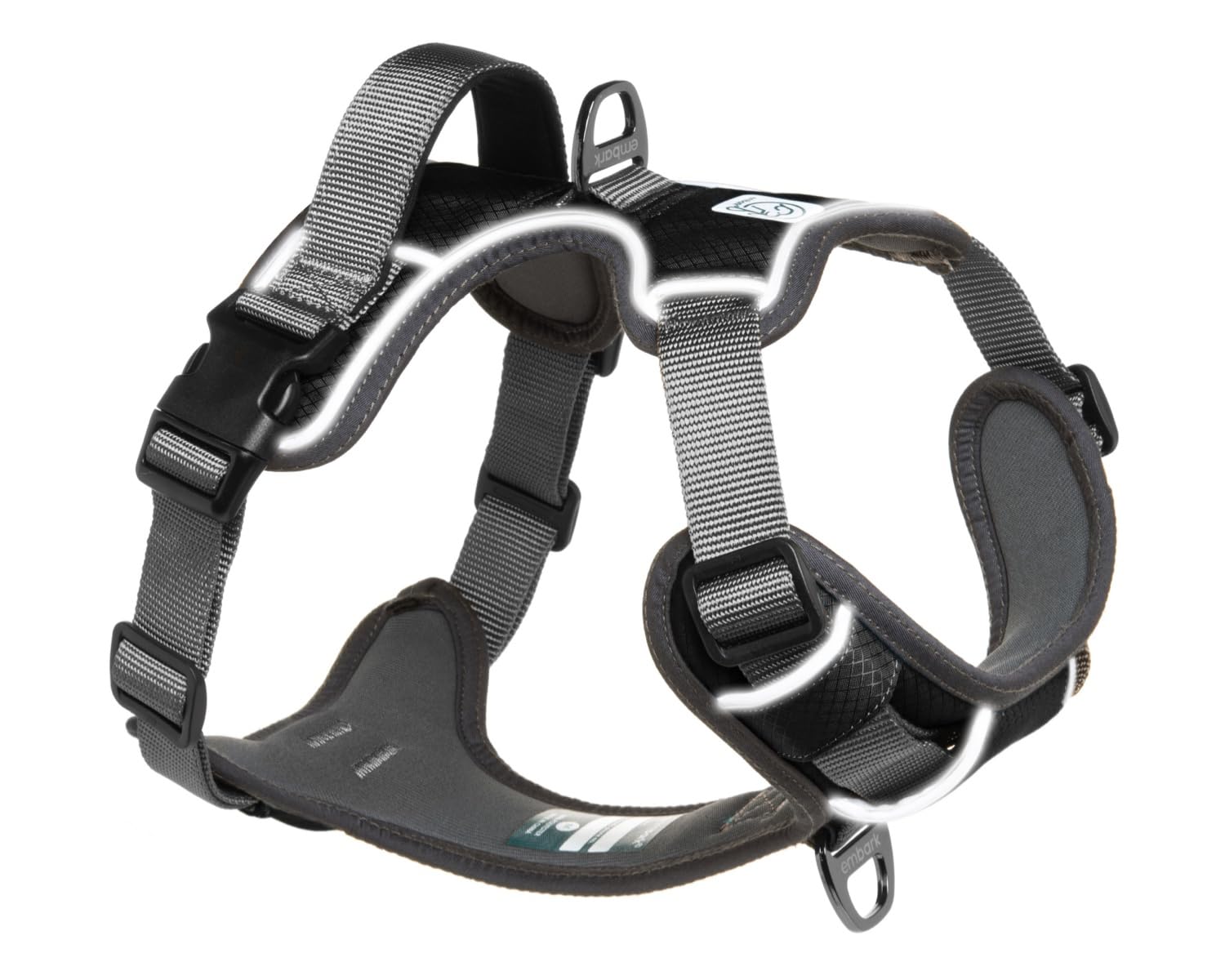 Embark Adventure Dog Harness, Reflective Trim Xl Harness For Extra Large Dogs No Pull - Military Grade Nylon, 2 Leash Clips & Ge
