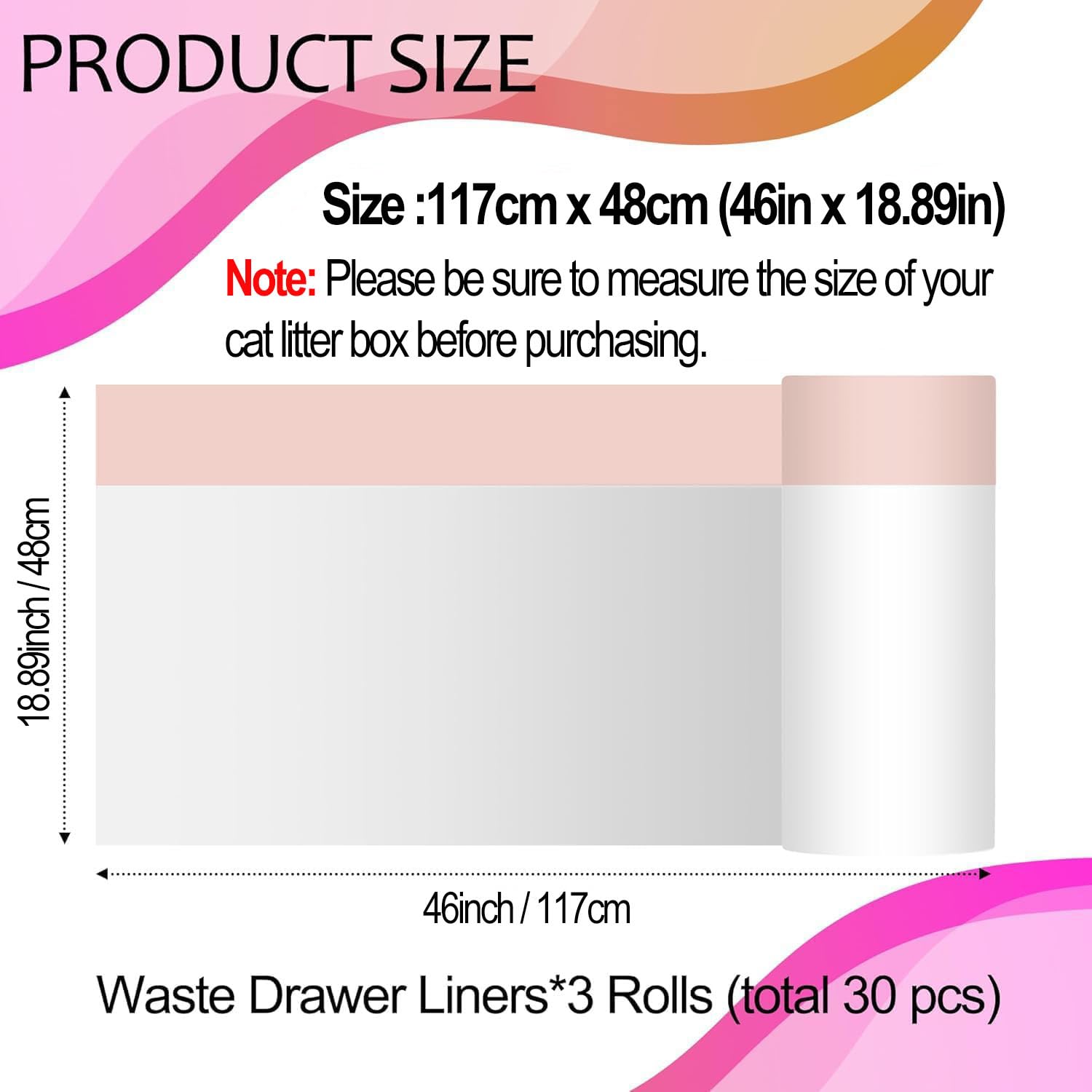 Naielfopet 30 Count 46'' X 19'' Jumbo Cat Litter Trash Bags With Drawstring, Extra Large Heavy Duty Cat Waste Bags For Top-Open