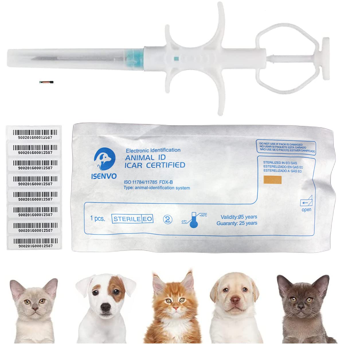 Isenvo Pet Microchips 134.2Khz Registration Animal Implant Chip Fdx-B Pet Id Microchip For Dog Cat Cow Pig Rabbit Pigeon Fish (2