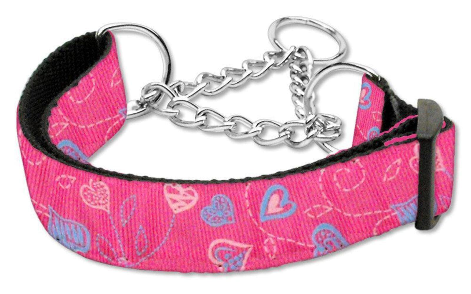 Mirage Pet Products Martingale Crazy Hearts Nylon Collars, Large, Bright Pink