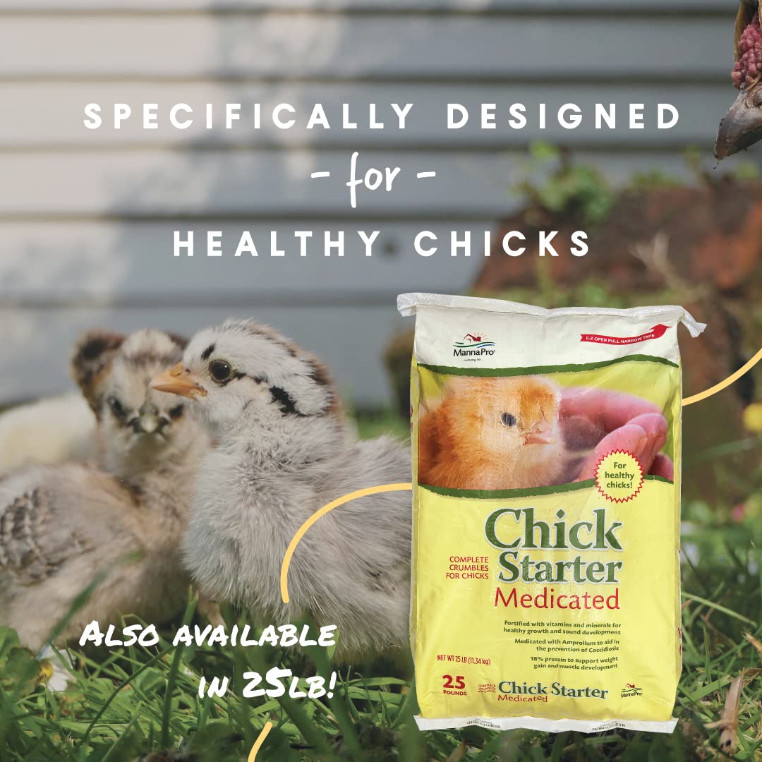 Manna Pro Medicated Chick Starter Grower - Crumbled Chick Feed - Feed for Young Chickens - 6-Pack of 5lbs