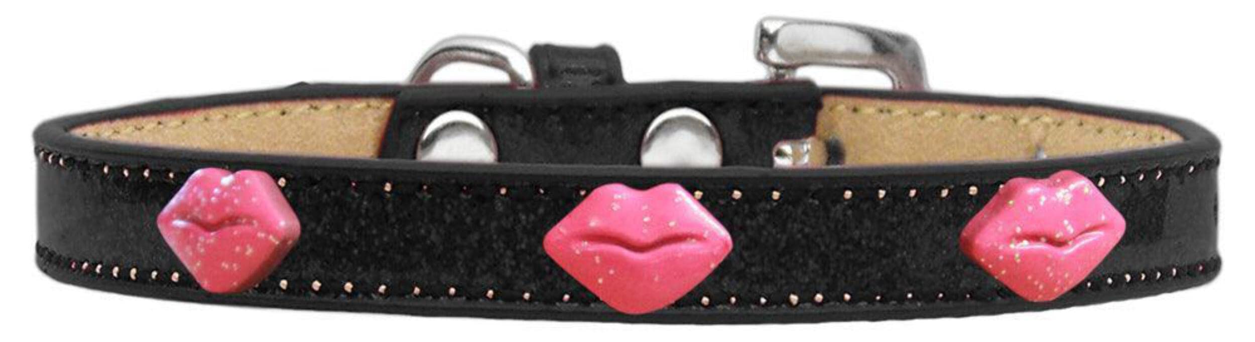 Dog, Puppy & Pet Widget Ice Cream Collar, &quot;Pink Glitter Lips&quot; Gold 16