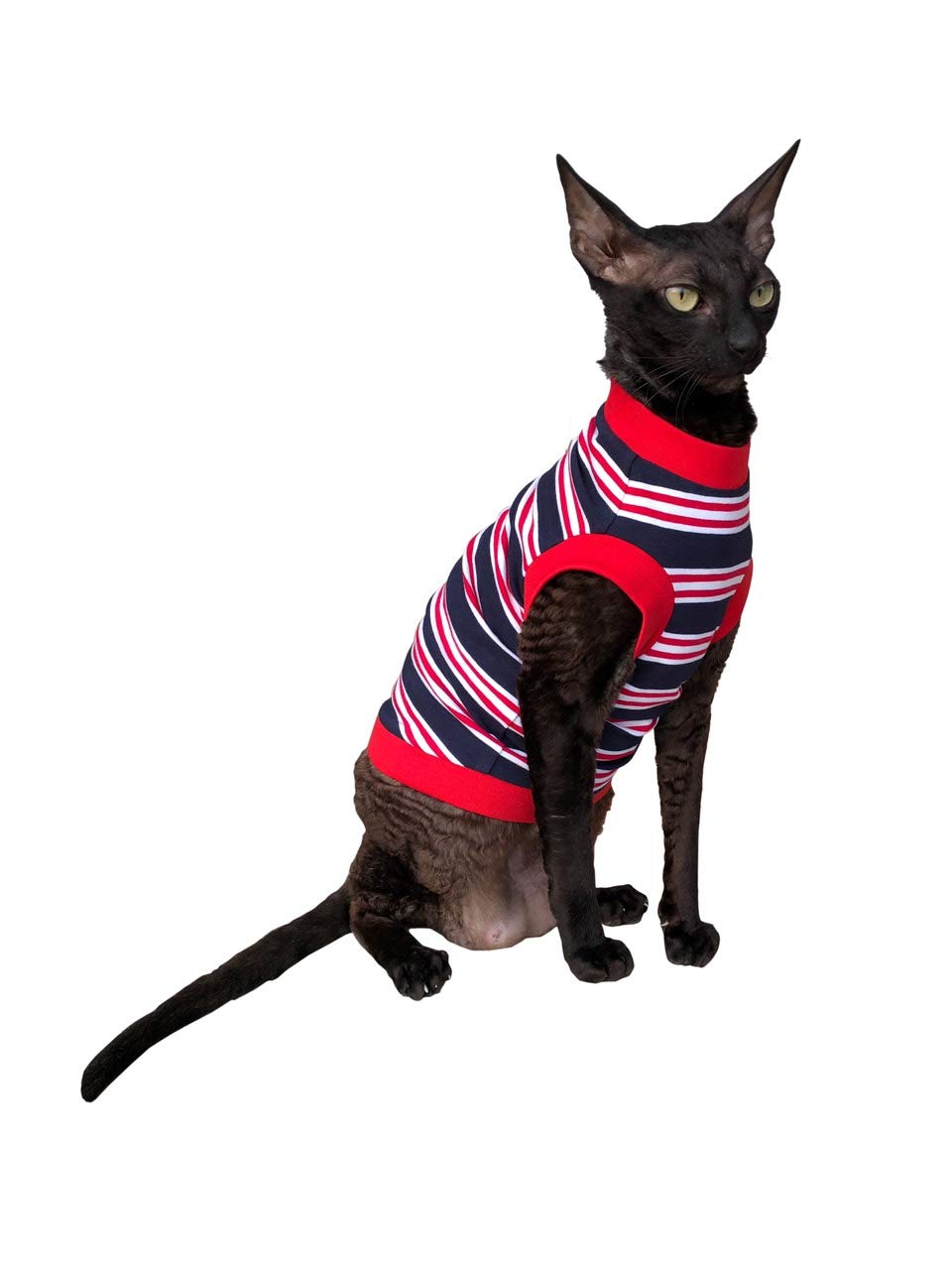 Kotomoda Cat Wear T-Shirt Dark Blue-Red-White Stripes (Xl)