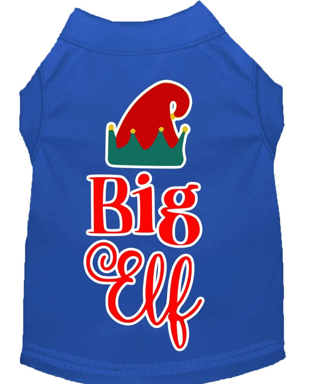 Christmas Pet Dog & Cat Shirt Screen Printed, &quot;Big Elf&quot; Blue LG (10-14 lbs.)