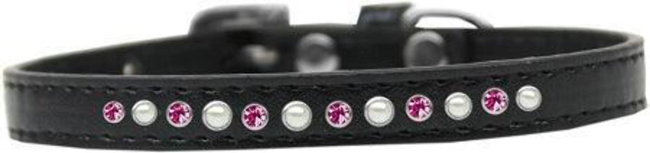 Mirage Pet Products Pearl and Pink Crystal Black Puppy Dog Collar, Size 14