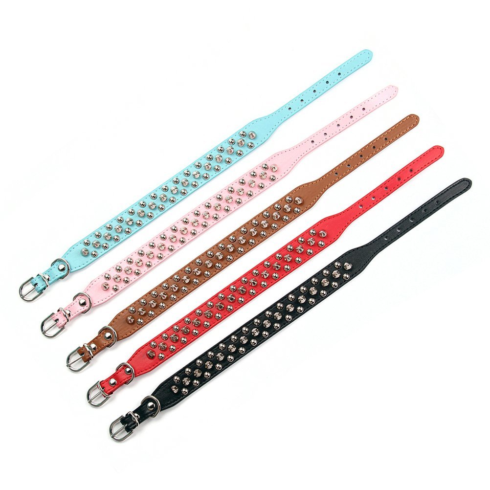 Aolove Mushrooms Spiked Rivet Studded Adjustable Pu Leather Pet Collars For Cats Puppy Dogs (X-Small, Black)