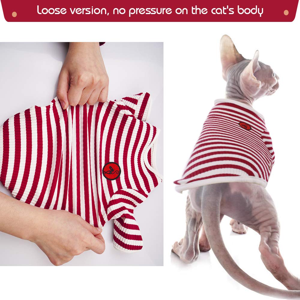 Dentrun Hairless Cats Shirt Breathable Cat Daily Wear Clothes Stripe Vest Adorable Pajamas Jumpsuit Soft & Skin-Friendly