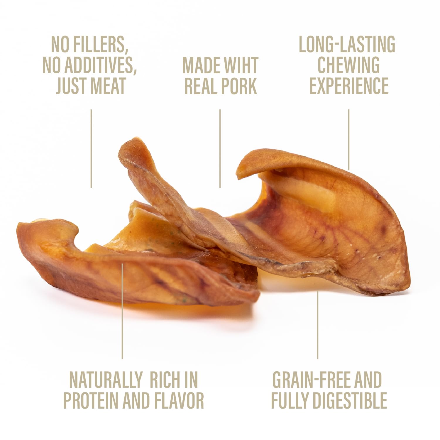 Chewers Joy Pig Ears for Dogs - 12 Count - Natural Chew Treats - Long-Lasting, Single Ingredient, Oven-Baked - Great for Dental
