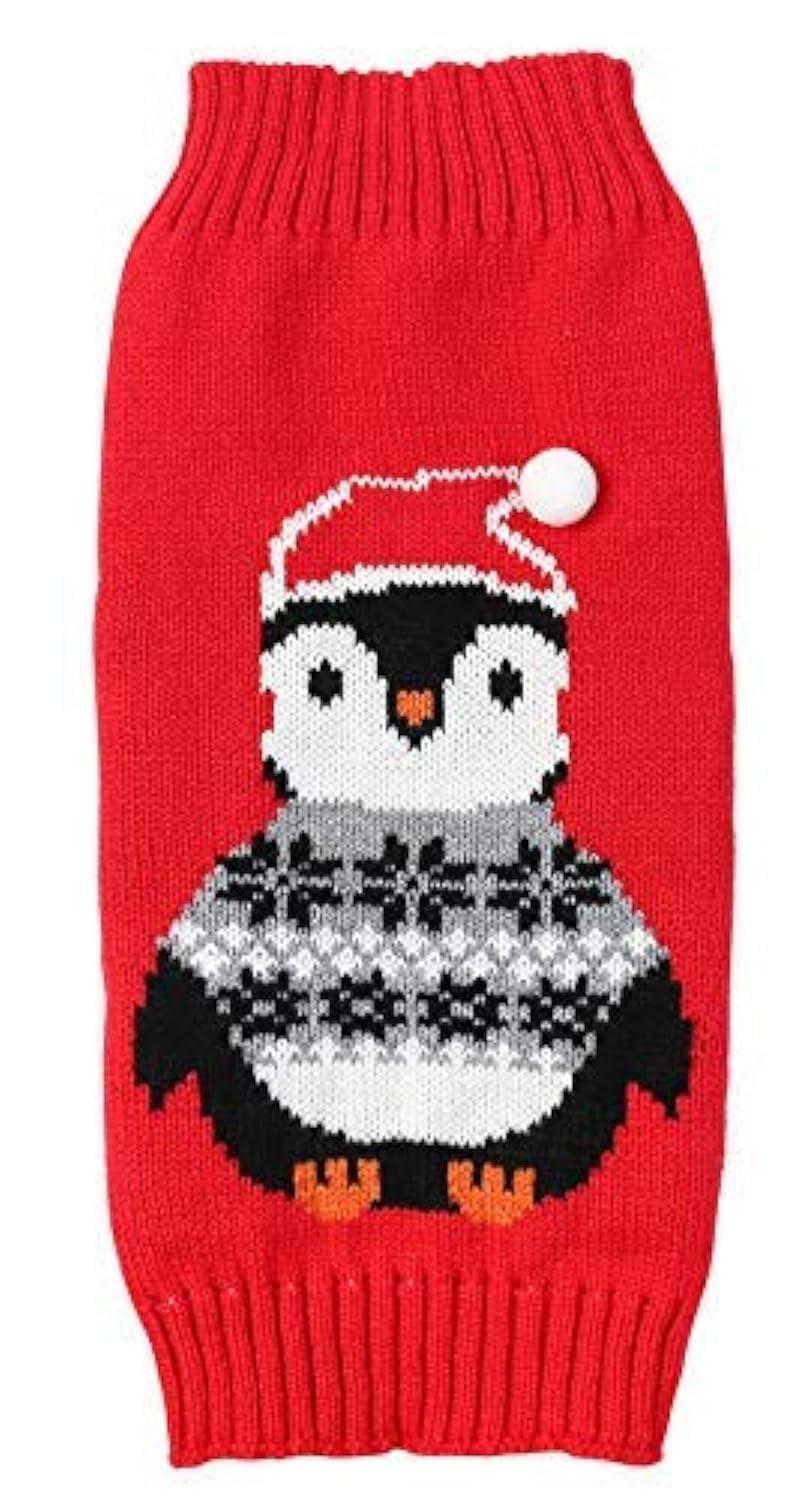 Penguin Red Christmas Holiday Festive Dog Sweater For Large Dogs, X-Large (Xl) Back Length 19'