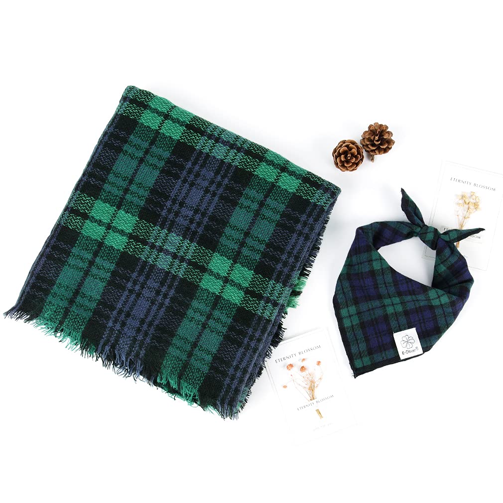E-Clover Christmas Dog Bandanas Matching Owner Scarf Boy Plaid Dog Bandana Bibs With Tartan Scarves Shawl For Medium Large Dogs Mom Outfit Green