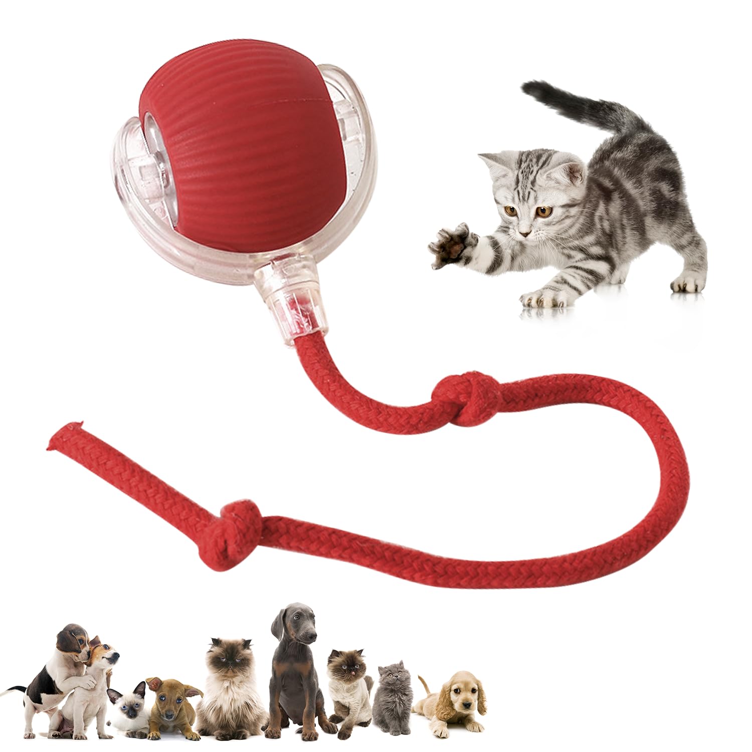 Dvhnmk Chewie Viral 360 Smart Automatic Rolling Pet Ball - Interactive Dog & Cat Toy (Red)