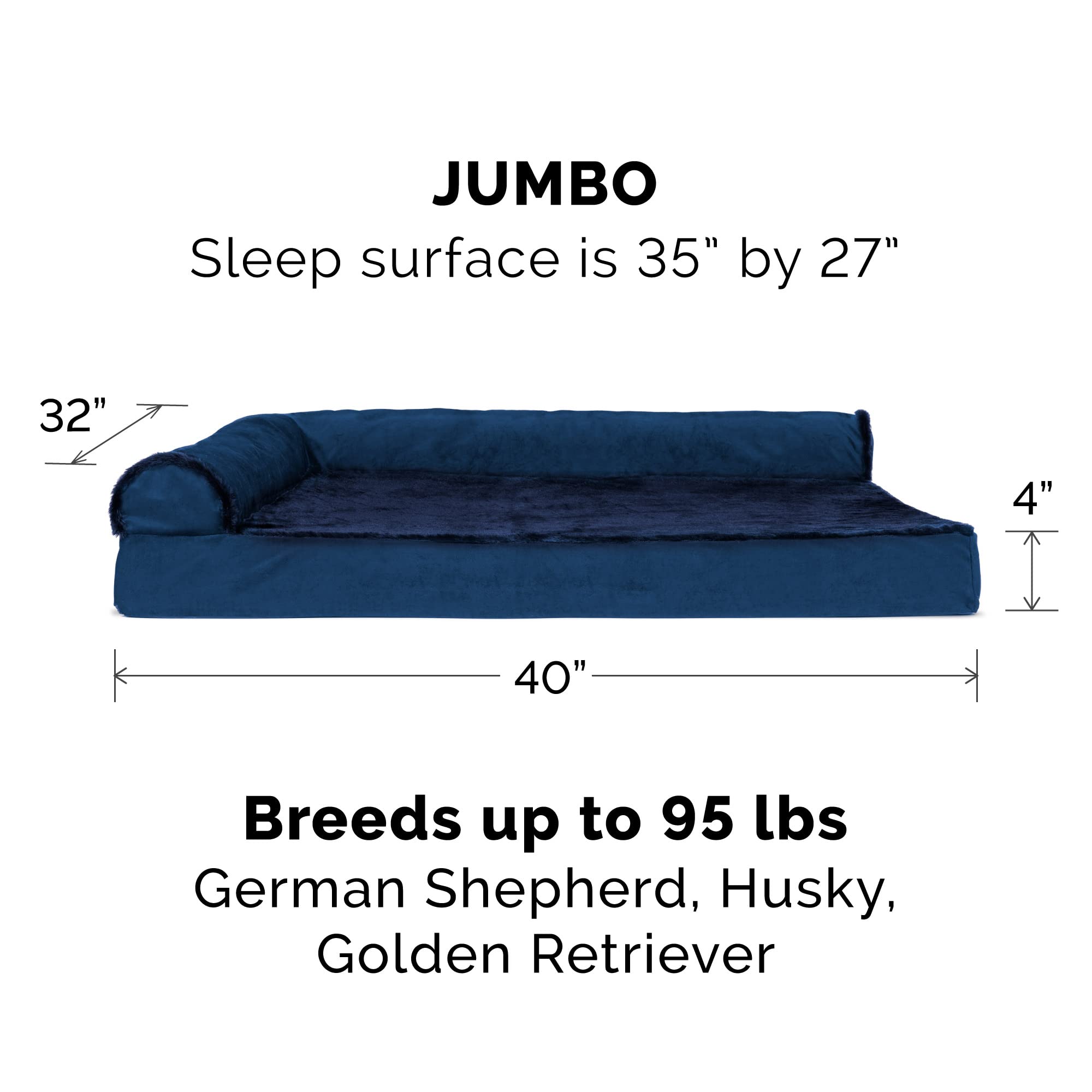 Furhaven Orthopedic Dog Bed For Large Dogs W/ Removable Bolsters & Washable Cover, For Dogs Up To 95 Lbs - Plush & Velvet L Shap