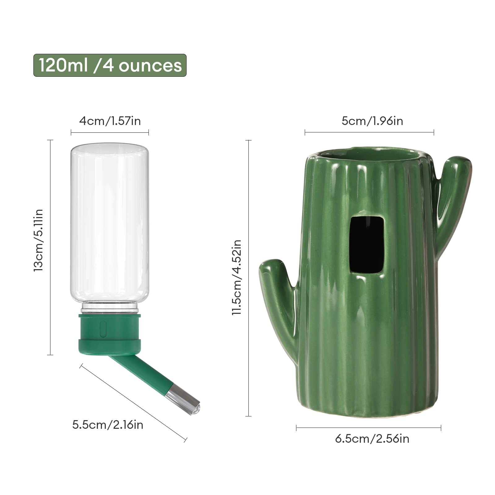 Bucatstate Cactus Ceramic Leakproof Hamster Water Bottle Guinea Pig Water Bottles Rabbit Water Bottle With Holder Water Feeder For Small Animals