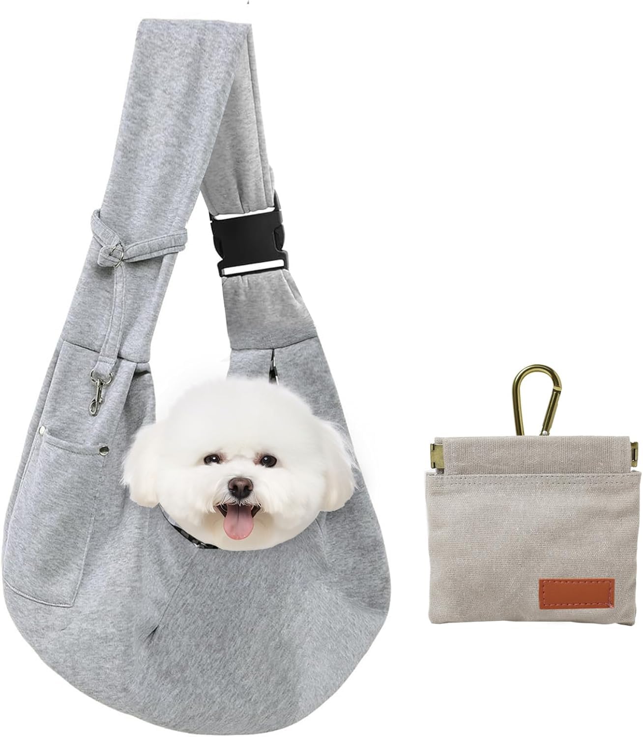CONLI Small Dog Carrier Sling with Adjustable Strap & Dual Safety - Features Storage Pocket & Detachable Treat Pouch, Hands-Free