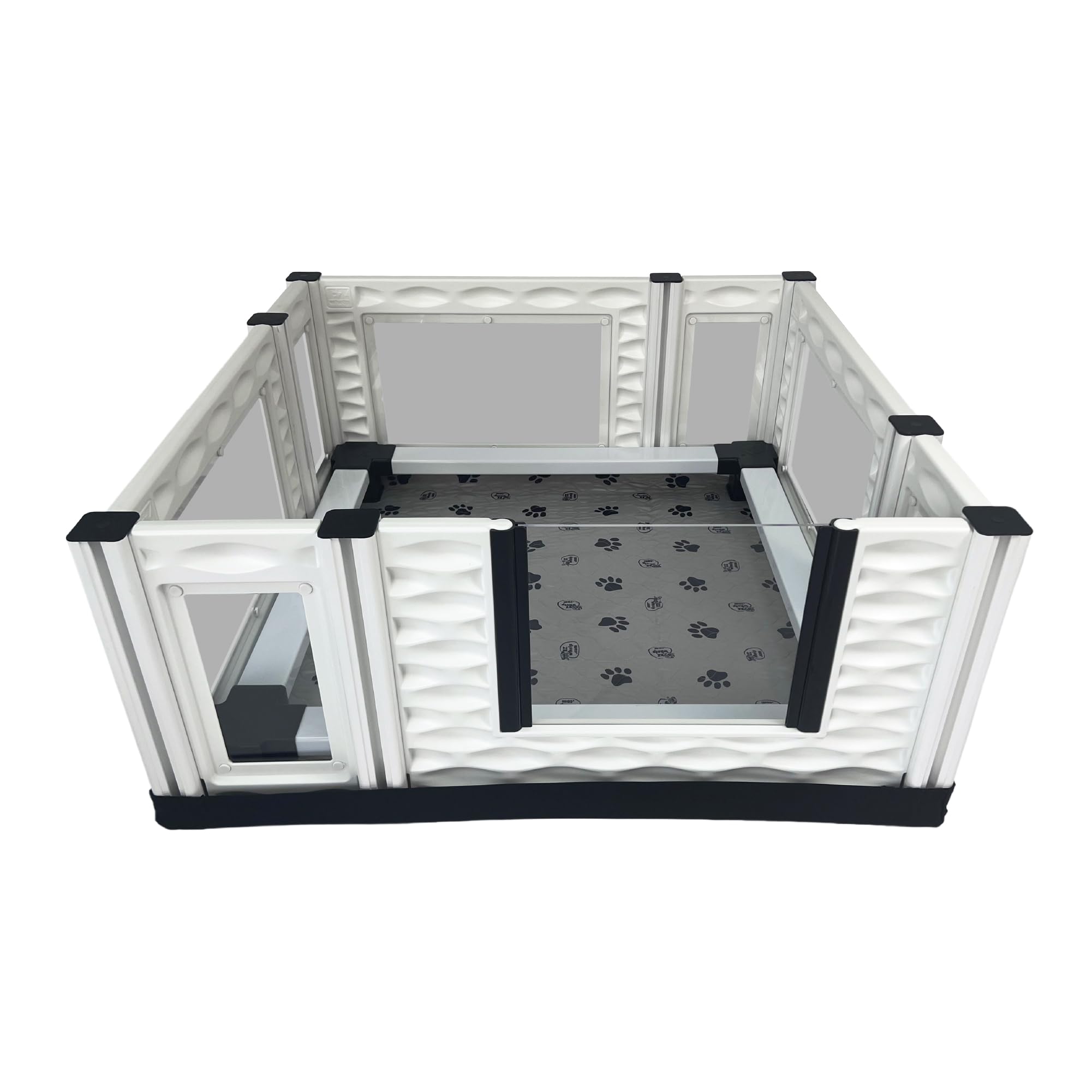 Ezwhelp Ezclassic 38''X38''X18'' Whelping Box With Rails And Windowed Walls, Padded Dog Whelping Box, Gray Pad