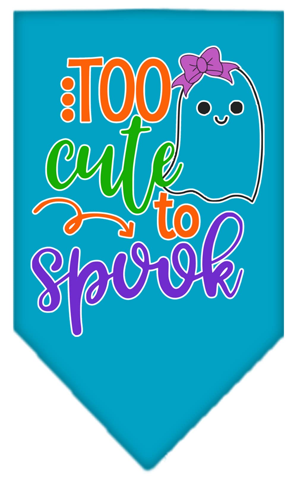 Halloween Pet and Dog Bandana Screen Printed, &quot;Too Cute To Spook - Girly Ghost&quot; Turquoise Large