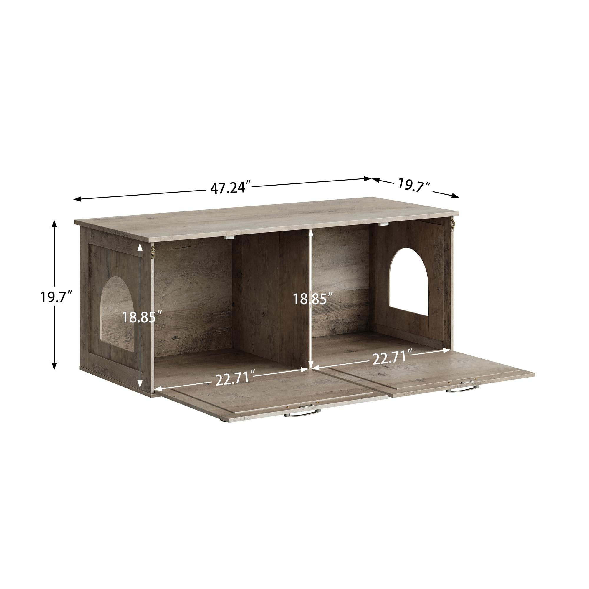 Herture Double Cat Litter Box Enclosure, Hidden Litter Box Cabinet Furniture, Modern Litter Box Storage, Enclosed Cat Litter Box