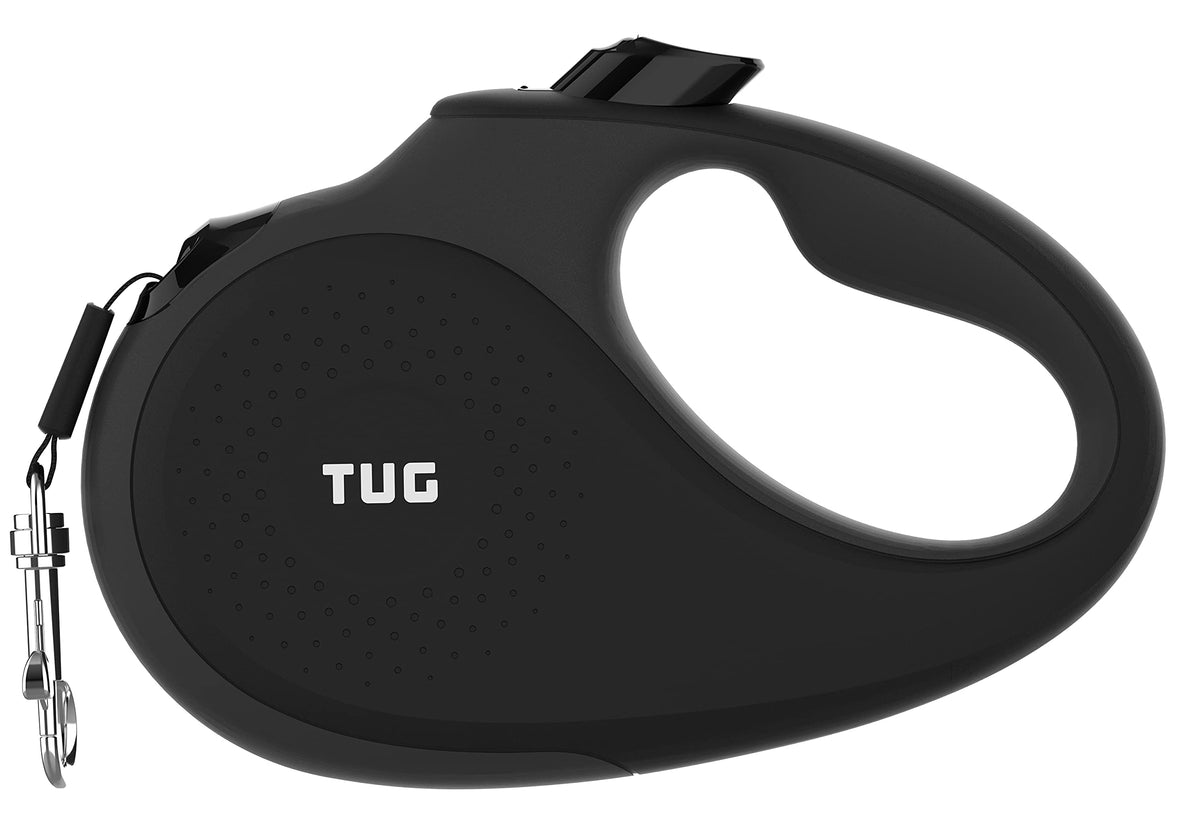 Tug 360° Tangle-Free Retractable Dog Leash With Anti-Slip Handle | 16 Ft Strong Nylon Tape | One-Handed Brake, Pause, Lock (Medium, Black/Grey)