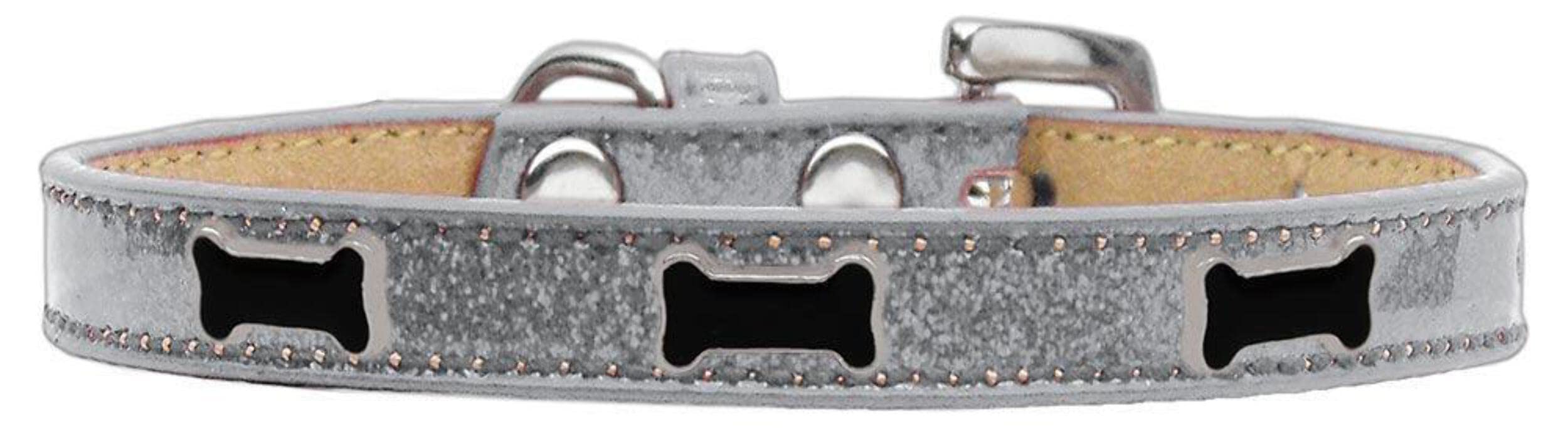 Mirage Pet Products Black Bone Widget Dog Collar Silver Ice Cream, Size 18