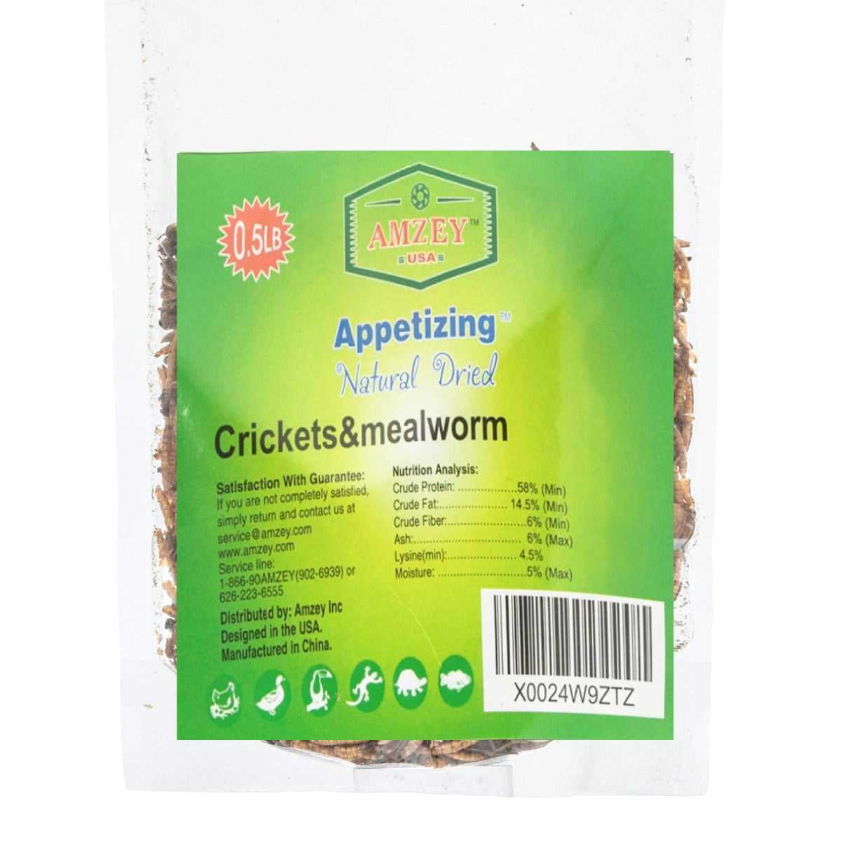 Amzey Appetizing Mealworms With Natural Dried Crickets (8Oz) All Natural 100% Non-Gmo, Food For Breaded Dragons, Chicken, Fish, Ducks, Wild Birds, Turtles, Hedgehogs