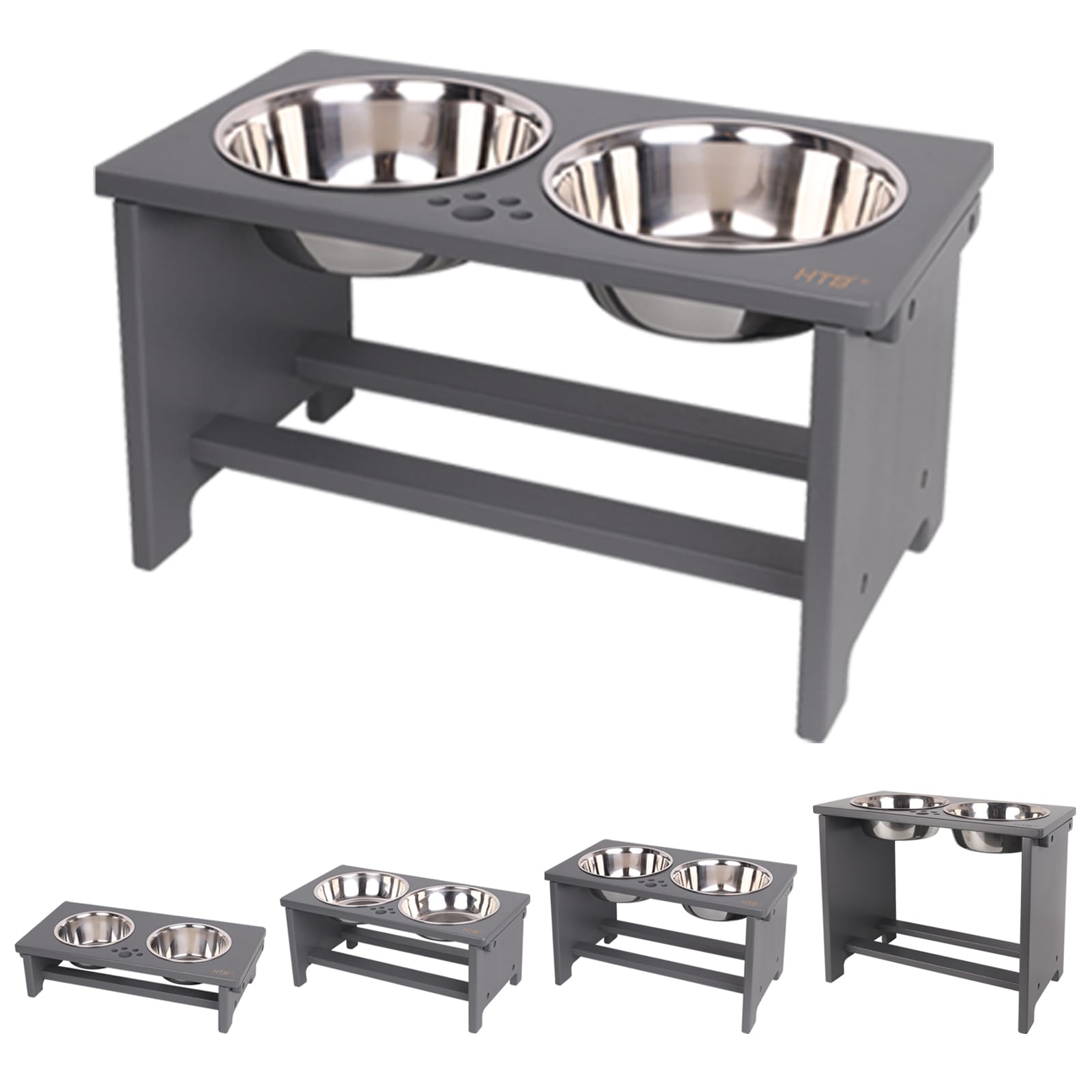 HTB Elevated Dog Bowls,Raised Dog Bowl Stand with 2 Stainless Steel Bowls,Elevated Raised Pet Bowls for Large Medium Small Sized