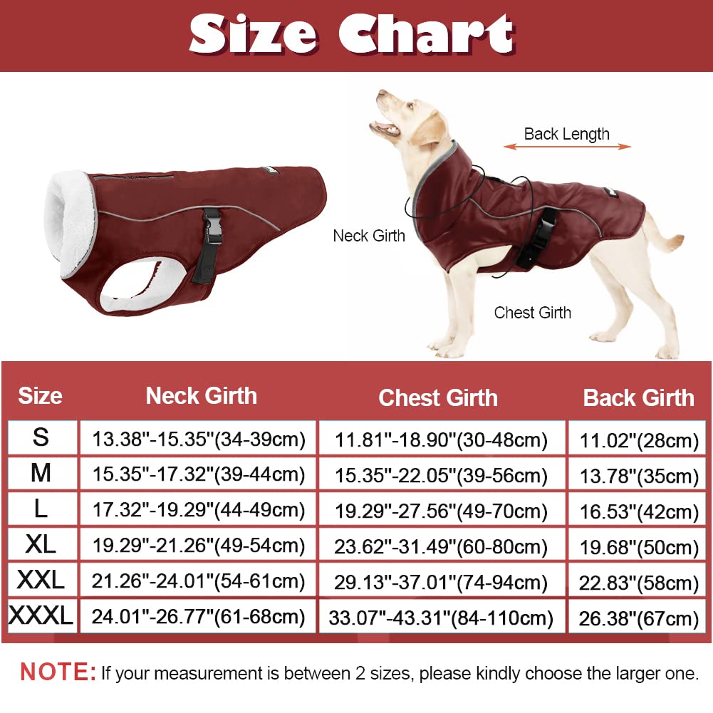 Emust Dog Jacket Winter, Cozy Windproof Dog Jacket For Cold Weather, Solid Color Dog Vests For Winter For Medium Dogs, Burgundy,