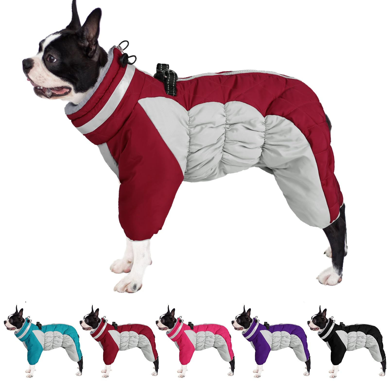 AOFITEE Fullbody Dog Jacket, Windproof Winter Coat with Built-In Harness, Reflective Turtleneck Snowsuit, Puffer Coat for Small 