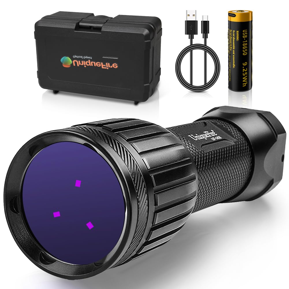 Uniquefire 1408 365Nm Black Light Uv Flashlight With 3 Leds Professional Uv Light,Powerful Blacklight Flashlight For Pet Urine Finding & Mineral, Antique Detection, Scorpion Search, Etc