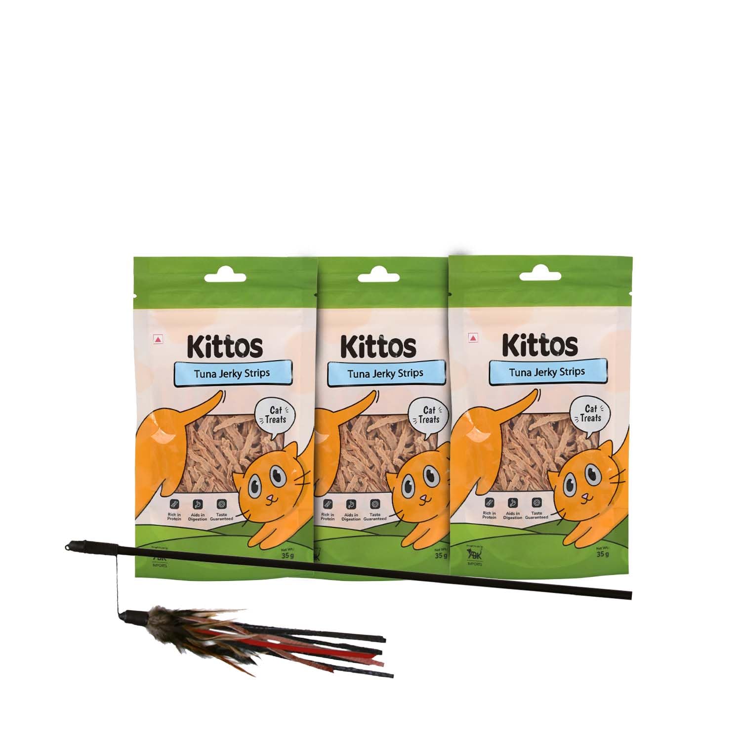 Combo Of Trixie Playing Rod With Leather Straps & Feathers Interactive Toy For Cats  65 Cm And 3 Pa
