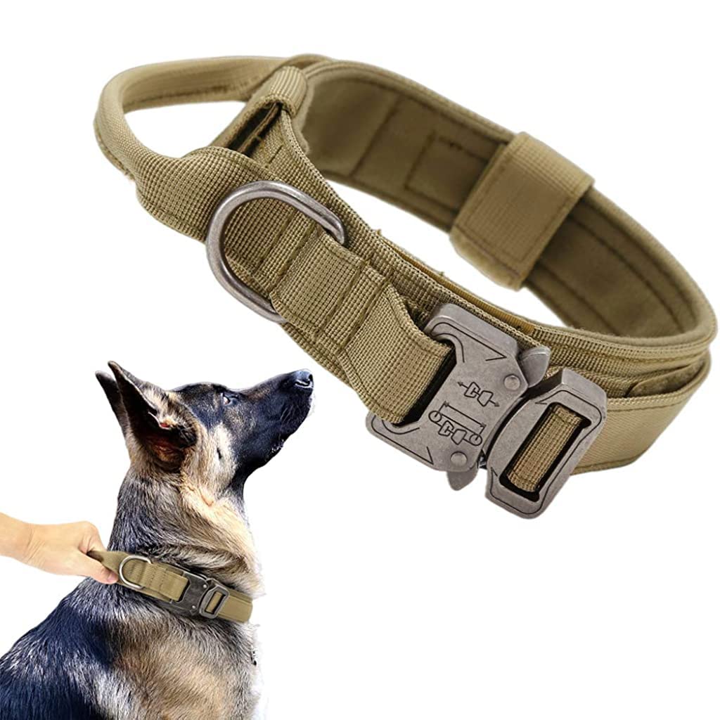Qpets Dog Collar Adjustable Nylon Tactical Dog Collar With Strap Handle Dog Training Collar Quick Release Metal Buckle For Small