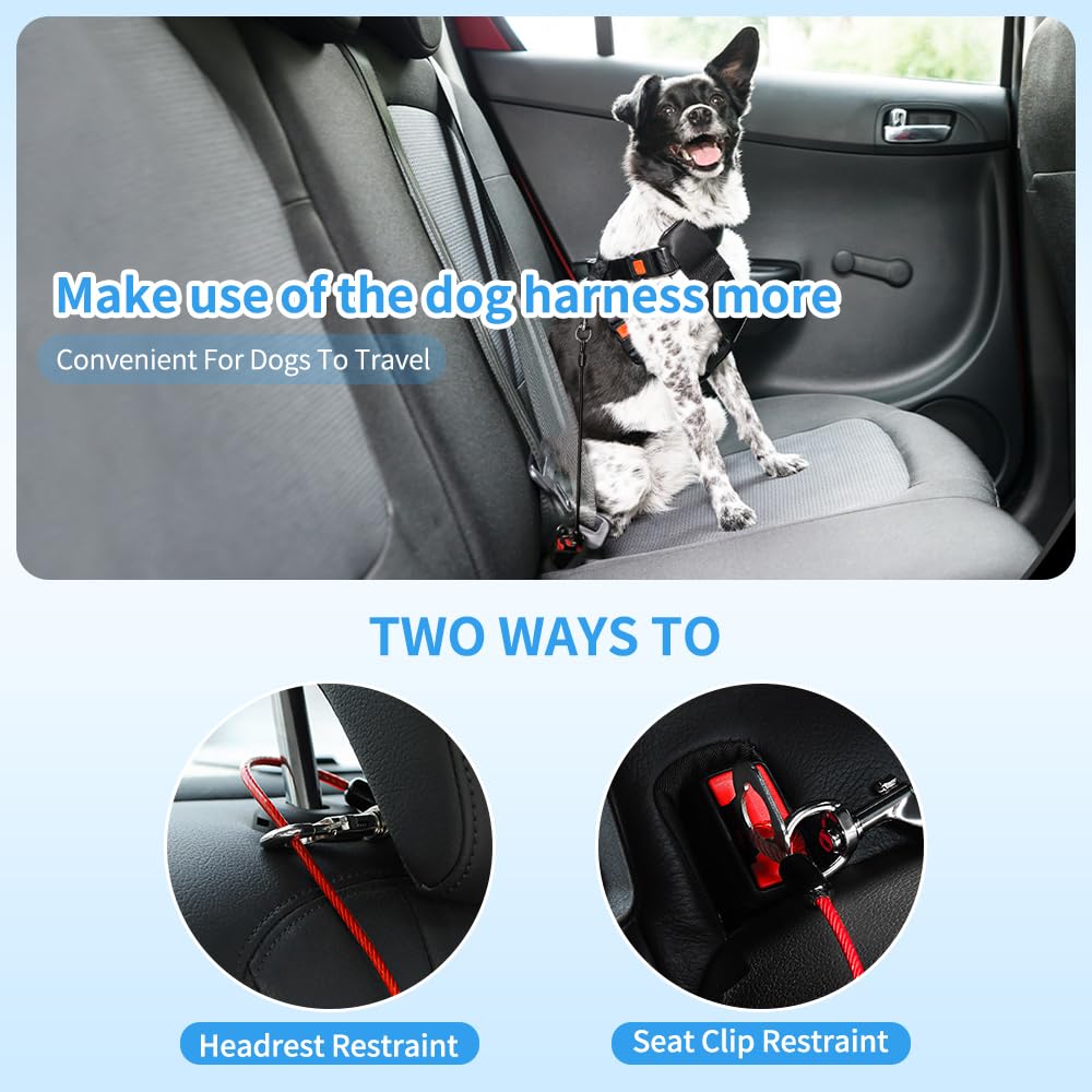 Mi Metty Dog Car Harnesses.2 Pack Dog Car Seatbelt Made Of Coated Wire Rope Safety Restraint No-Chew Tether Cable. Vehicle Harnesses With Double Clips And Latch Attachment.16 Inch/40 Cm, Black*2 Pack