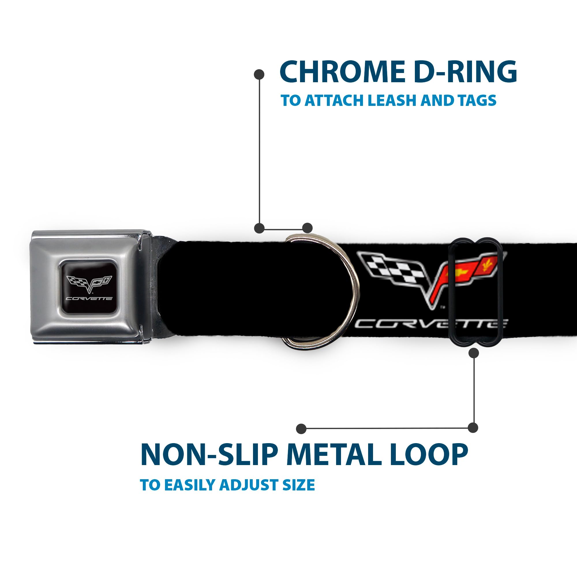 Buckle-Down Seatbelt Buckle Dog Collar - C6 Logo Repeat - 1.5' Wide - Fits 16-23' Neck - Medium