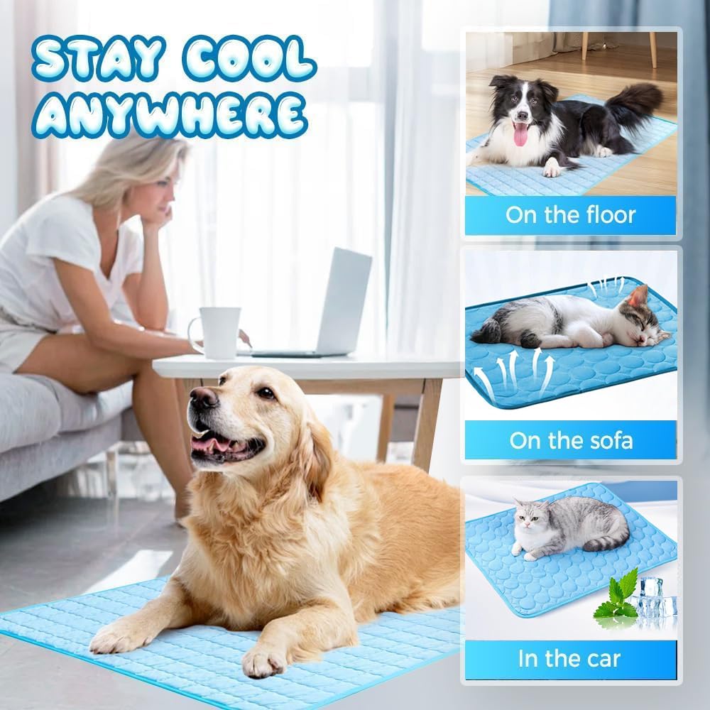 Vaiwenta Dog Cooling Mat, 2025 New Pet Cooling Mats Washable Portable Coolings Pad for Dogs Cats, Pet Sleeping Mat for Home(Blue