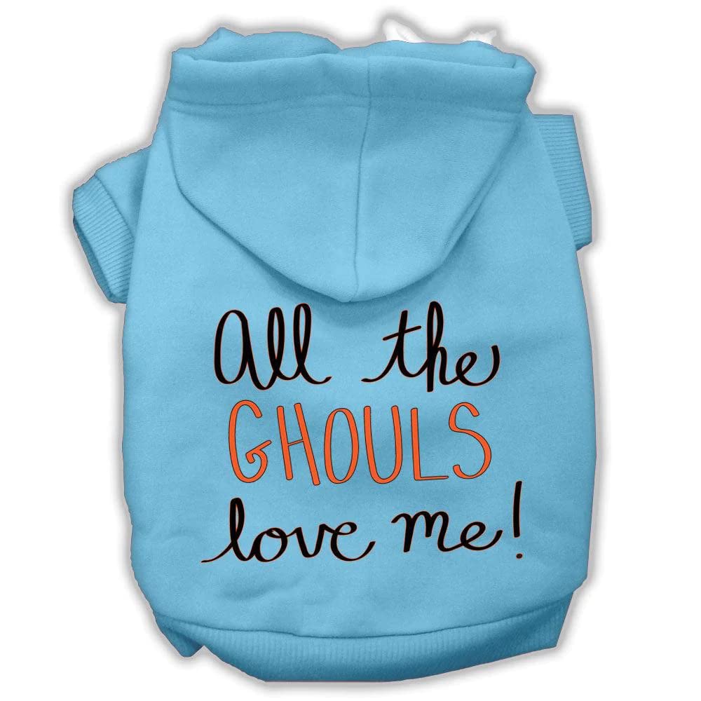 Halloween Pet, Dog & Cat Hoodie Screen Printed, 'All The Ghouls Love Me' Baby Blue Xl (14-20 Lbs.)