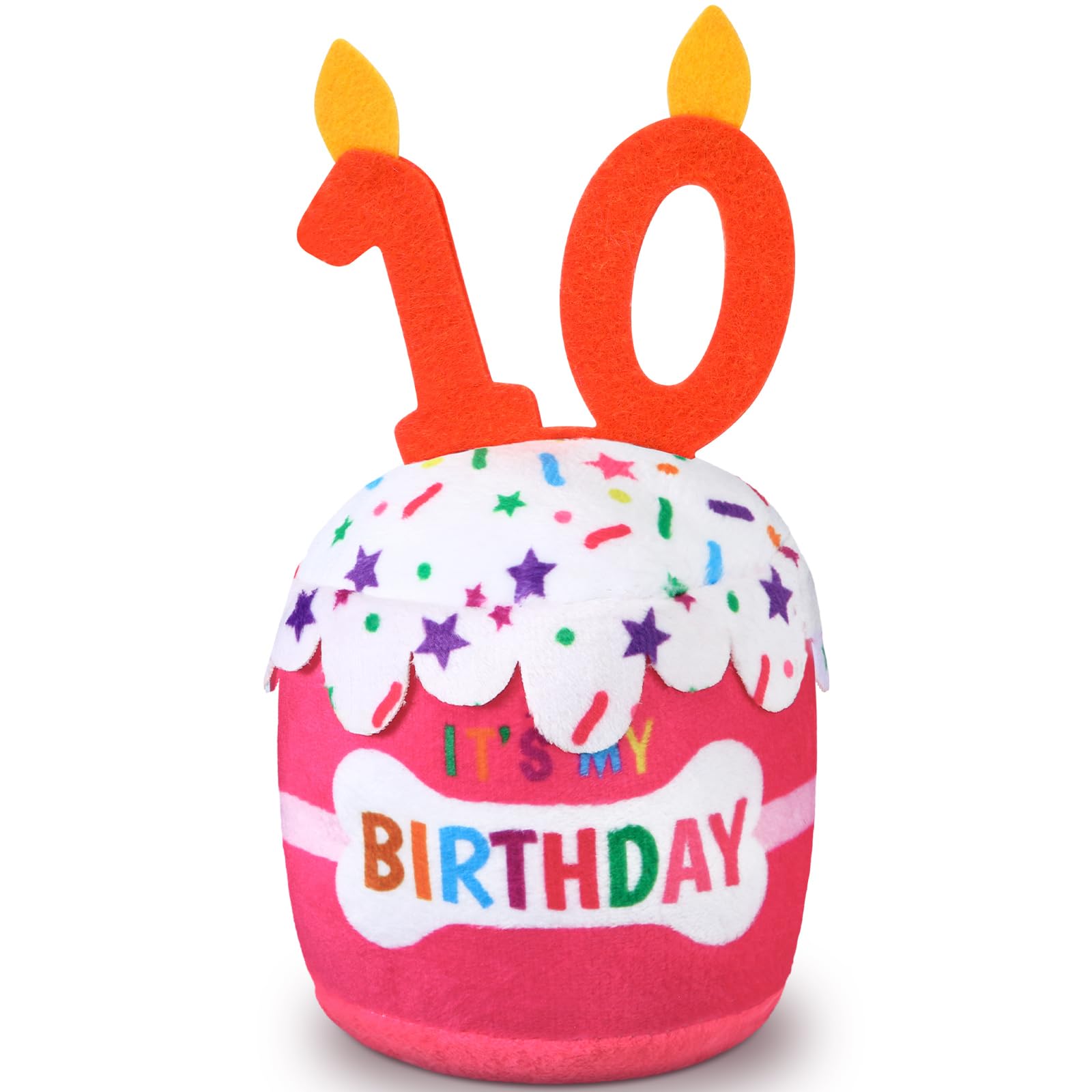 Dansydaisy Dog 10Th Birthday Cake Toy Accessories For Girl Boy Gifts, Pink Squeaky Plush Toy For Dog Birthday Party Decor Favor 