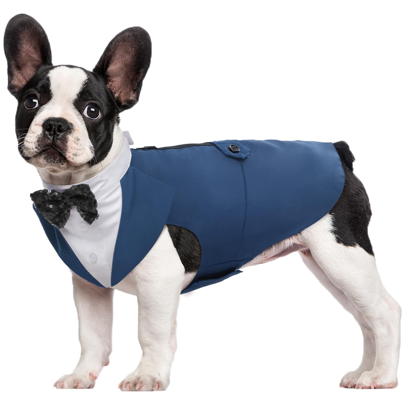 Kuoser Dog Tuxedo Dog Suit And Bandana Set, Dogs Tuxedo Wedding Party Suit, Doggy Prince Bow Tie Shirt Formal Pet Wedding Attire