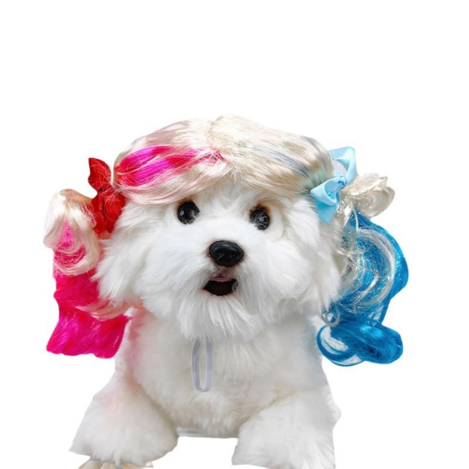 Pet Wig For Dogs & Cats - Realistic Simulated Hair Costume Wig With Adjustable Fit | Halloween, Cosplay, Photo Shoot Accessory F